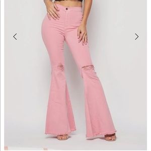 Vibrant pink flare jeans